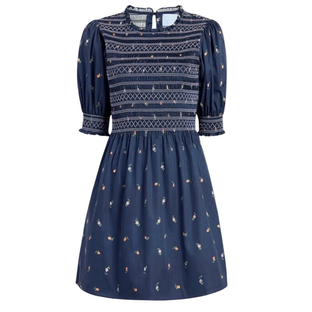 Hill House Mini Dress in Navy with Pink and Cream Floral